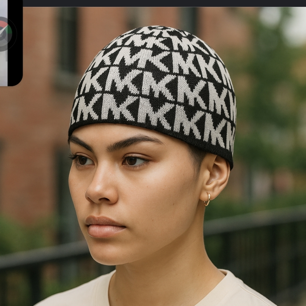 MICHAEL Michael Kors Black & White MK Logo Beanie